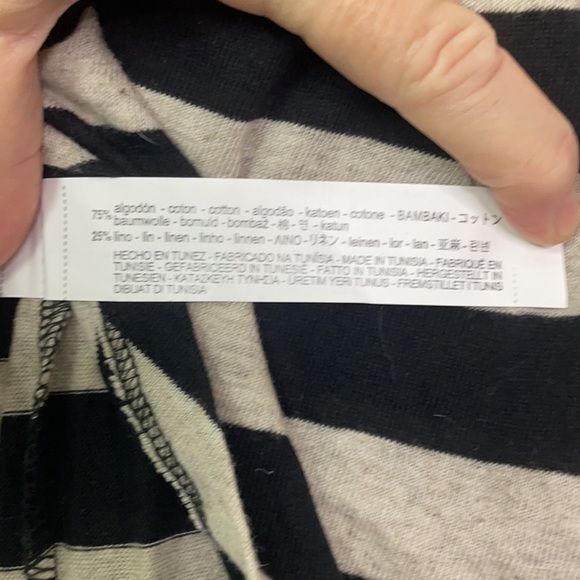 Zara Black and Tan Short Sleeve Striped Tee Tie Waist Top Size Small - Picture 7 of 14